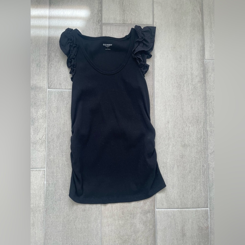 Old Navy Maternity Black Ruffle Sleeve Tank Top